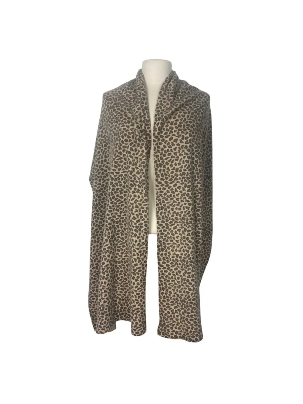 Ann Taylor Leopard Print Wool Angora Scarf Wrap Shawl Beige Brown 23x88